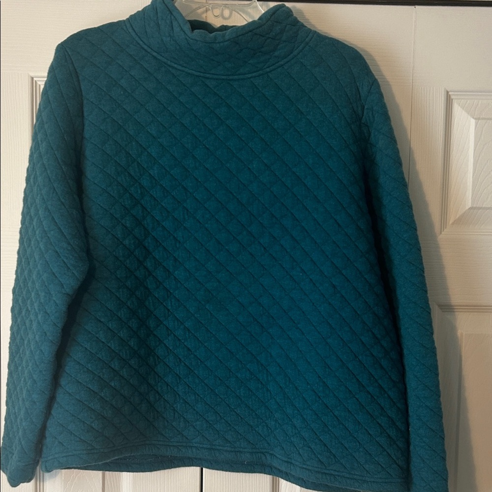 Orvis Quilted Cowl Neck Sweatshirt in Teal Sz L Camping